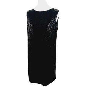 Joan Rivers Black Sequin Sleeveless Shift Dress, Size 12P, Classic, Chic, LBD